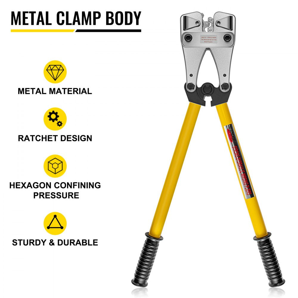 VEVOR Battery Cable Crimping Tool 10-120 mm2, Cable Lug Crimping Tool for Heavy Duty Wire Lugs, Battery Cable Crimper for AWG 8-4/0, Hexagon Lug Crimping Tool for Wire Cable Cutting and Crimping 