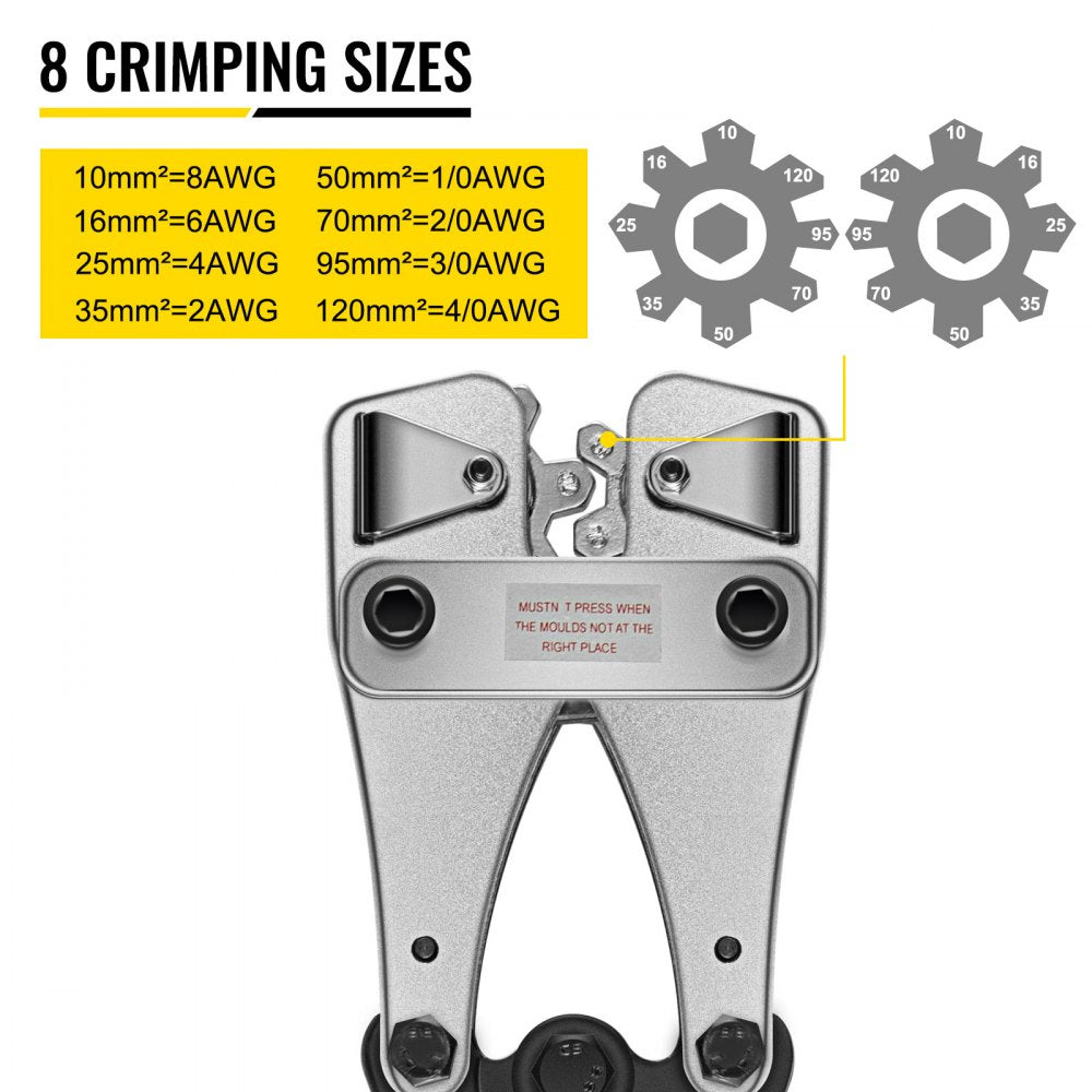 VEVOR Battery Cable Crimping Tool 10-120 mm2, Cable Lug Crimping Tool for Heavy Duty Wire Lugs, Battery Cable Crimper for AWG 8-4/0, Hexagon Lug Crimping Tool for Wire Cable Cutting and Crimping 