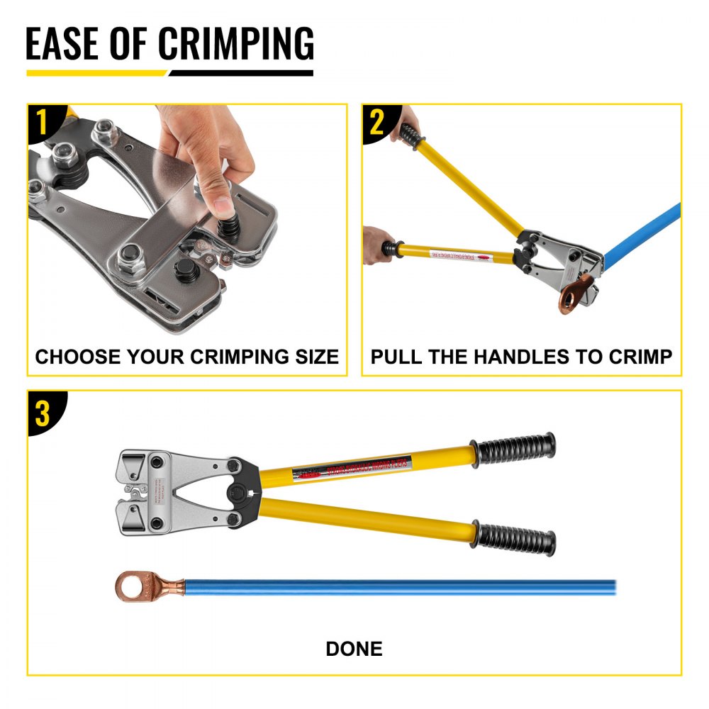 VEVOR Battery Cable Crimping Tool 10-120 mm2, Cable Lug Crimping Tool for Heavy Duty Wire Lugs, Battery Cable Crimper for AWG 8-4/0, Hexagon Lug Crimping Tool for Wire Cable Cutting and Crimping 
