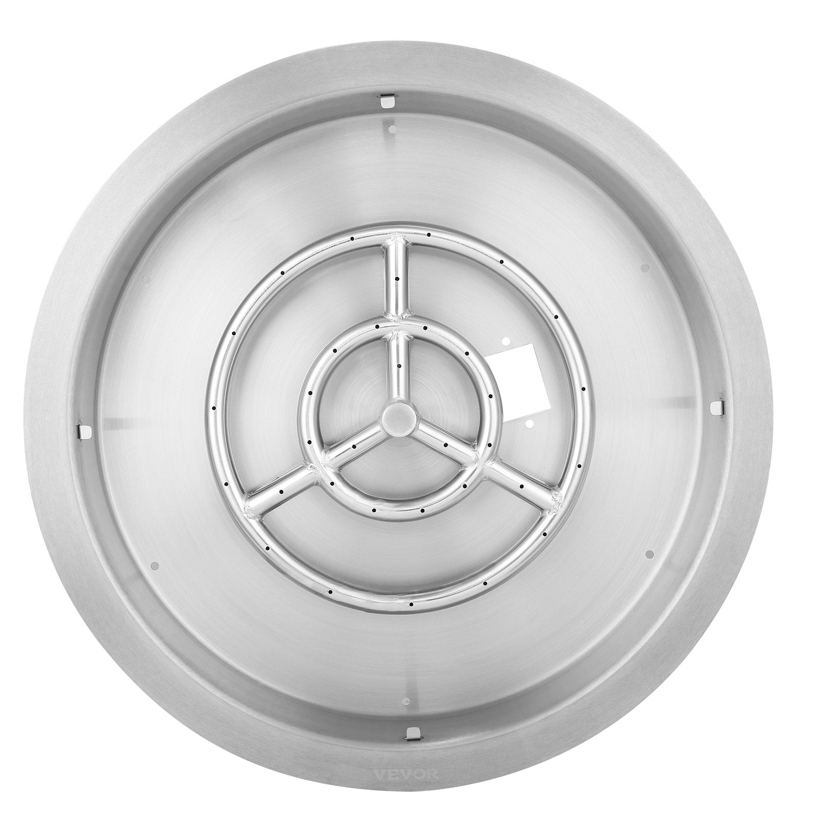 VEVOR 19 inch Round Drop-in Fire Pit Pan, Stainless Steel Fire Pit Burner, Natural & Propane Gas Fire Pan 92,000 BTU with Lid, for Indoor or Outdoor Use 