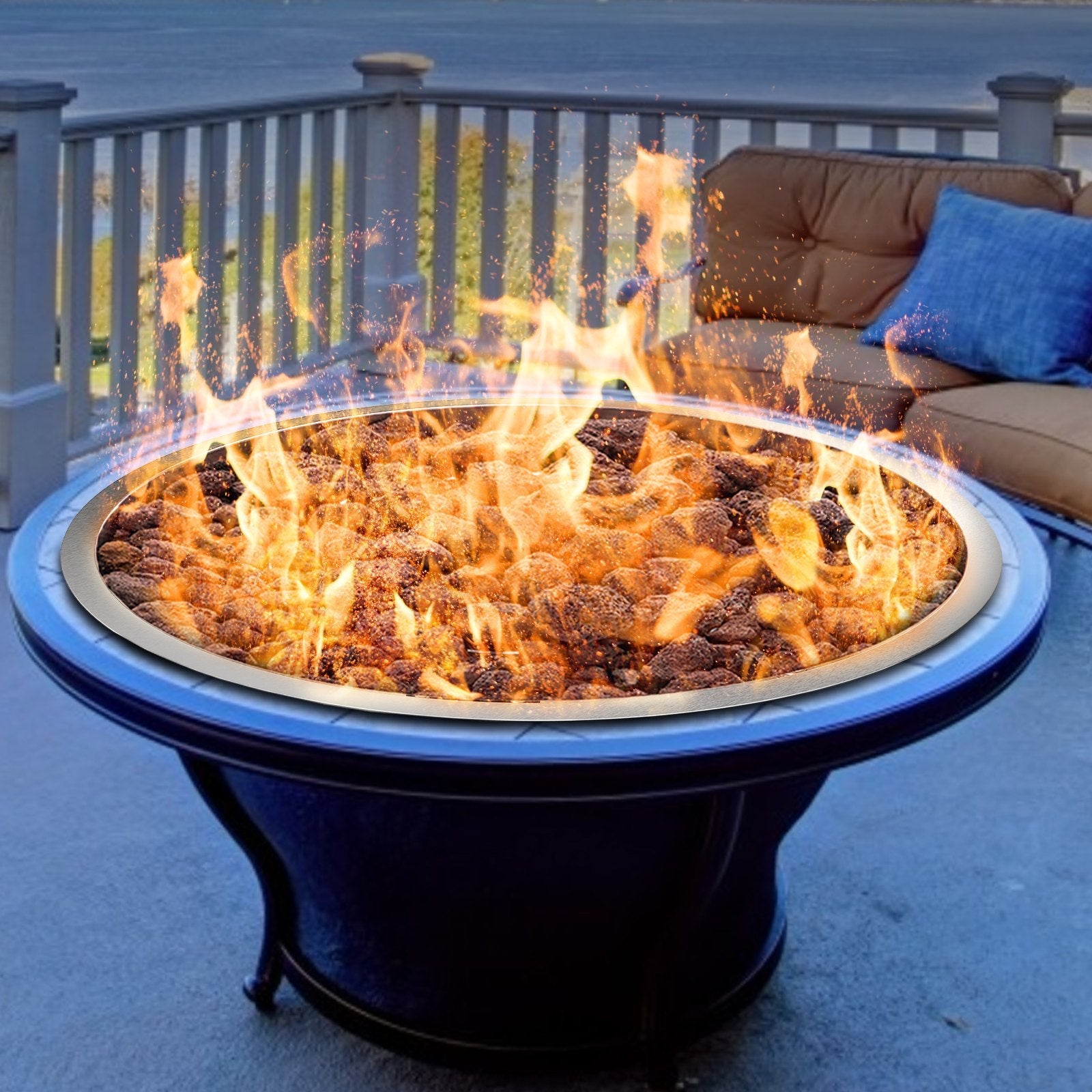 VEVOR Drop in Fire Pit Pan, 31" x 31" Round Fire Pit Burner, Stainless Steel Gas Fire Pan, Fire Pit Burner Pan w/ 1 Pack Volcanic Rock Fire Pit Insert w/ 300K BTU for Keeping Warm w/ Family & Friends 