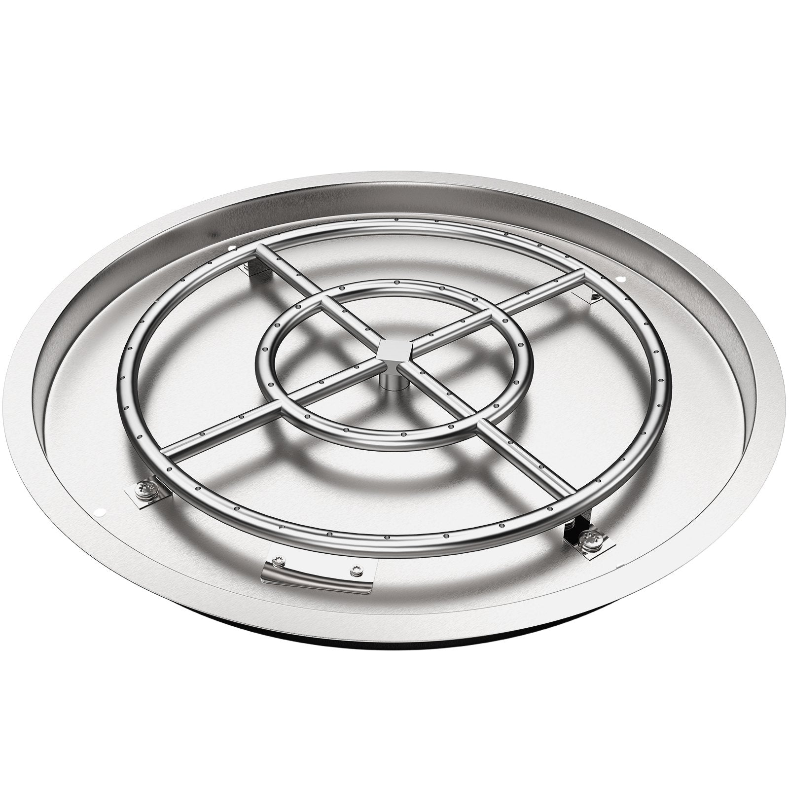 VEVOR Drop in Fire Pit Pan, 31" x 31" Round Fire Pit Burner, Stainless Steel Gas Fire Pan, Fire Pit Burner Pan w/ 1 Pack Volcanic Rock Fire Pit Insert w/ 300K BTU for Keeping Warm w/ Family & Friends 