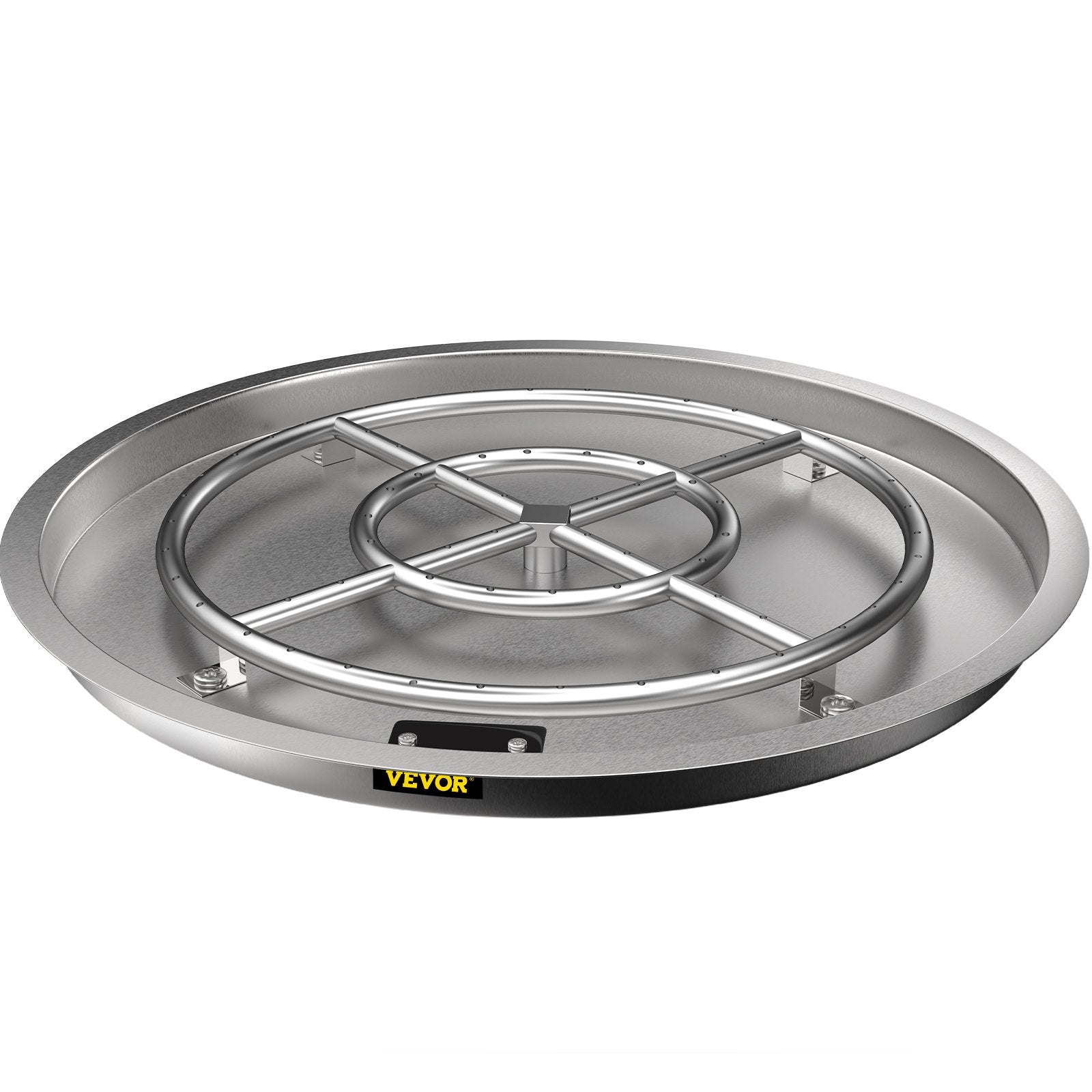 VEVOR Drop in Fire Pit Pan, 31" x 31" Round Fire Pit Burner, Stainless Steel Gas Fire Pan, Fire Pit Burner Pan w/ 1 Pack Volcanic Rock Fire Pit Insert w/ 300K BTU for Keeping Warm w/ Family & Friends 