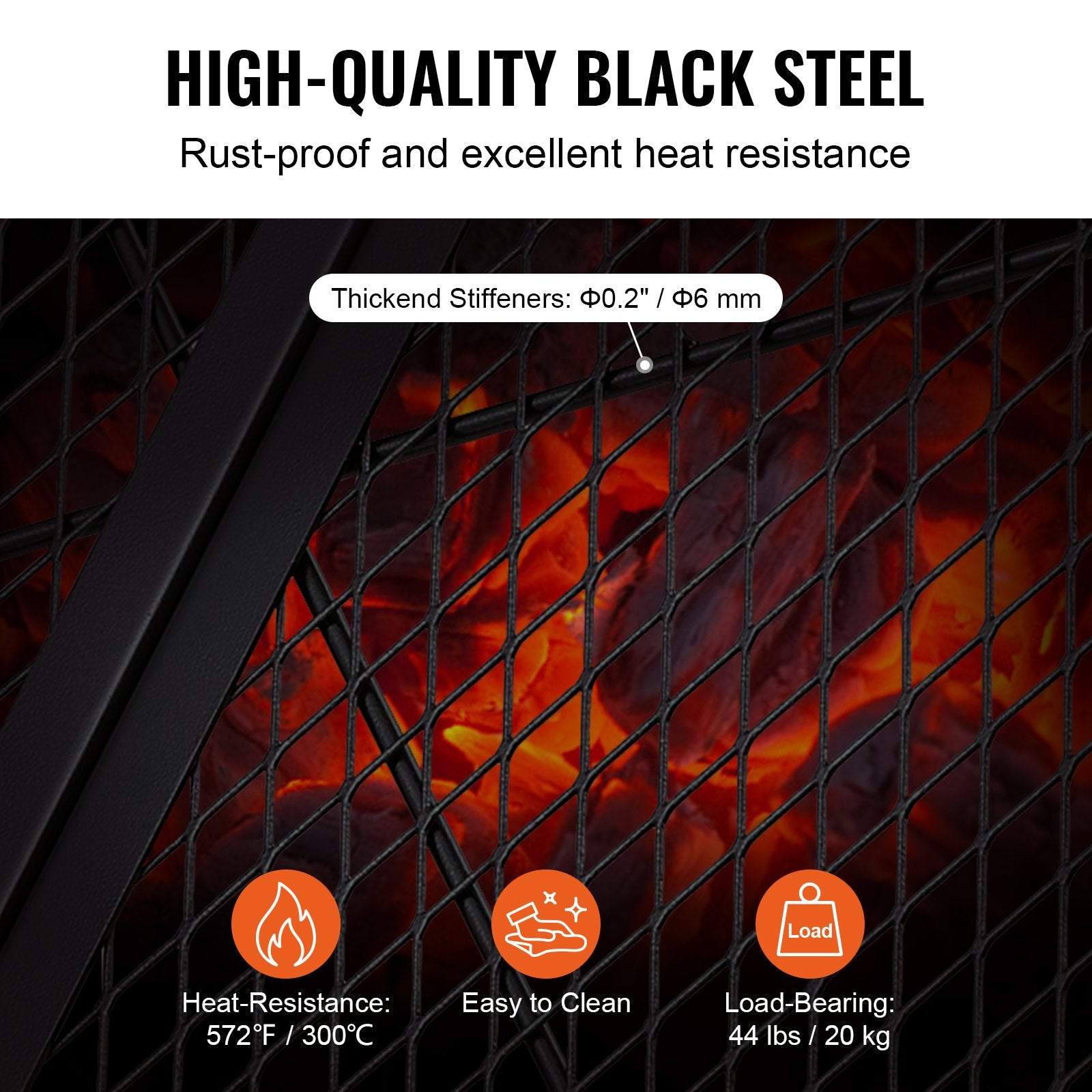 VEVOR X-Marks Fire Pit Grill Grate, Foldable Round Cooking Grate, Heavy Duty Steel Campfire BBQ Grill Grid with Handle and Support X Wire, Portable Camping Cookware for Outside Party, 36 Inch Black 