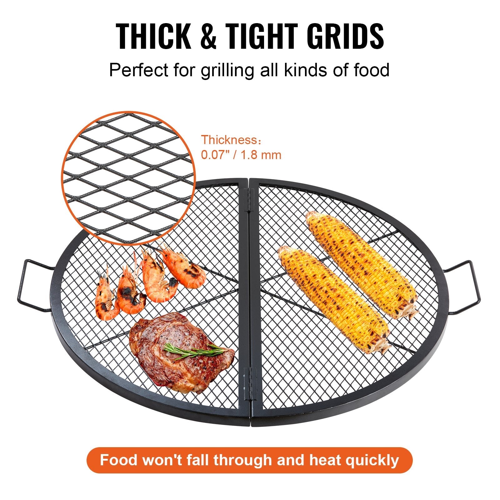 VEVOR X-Marks Fire Pit Grill Grate, Foldable Round Cooking Grate, Heavy Duty Steel Campfire BBQ Grill Grid with Handle and Support X Wire, Portable Camping Cookware for Outside Party, 36 Inch Black 