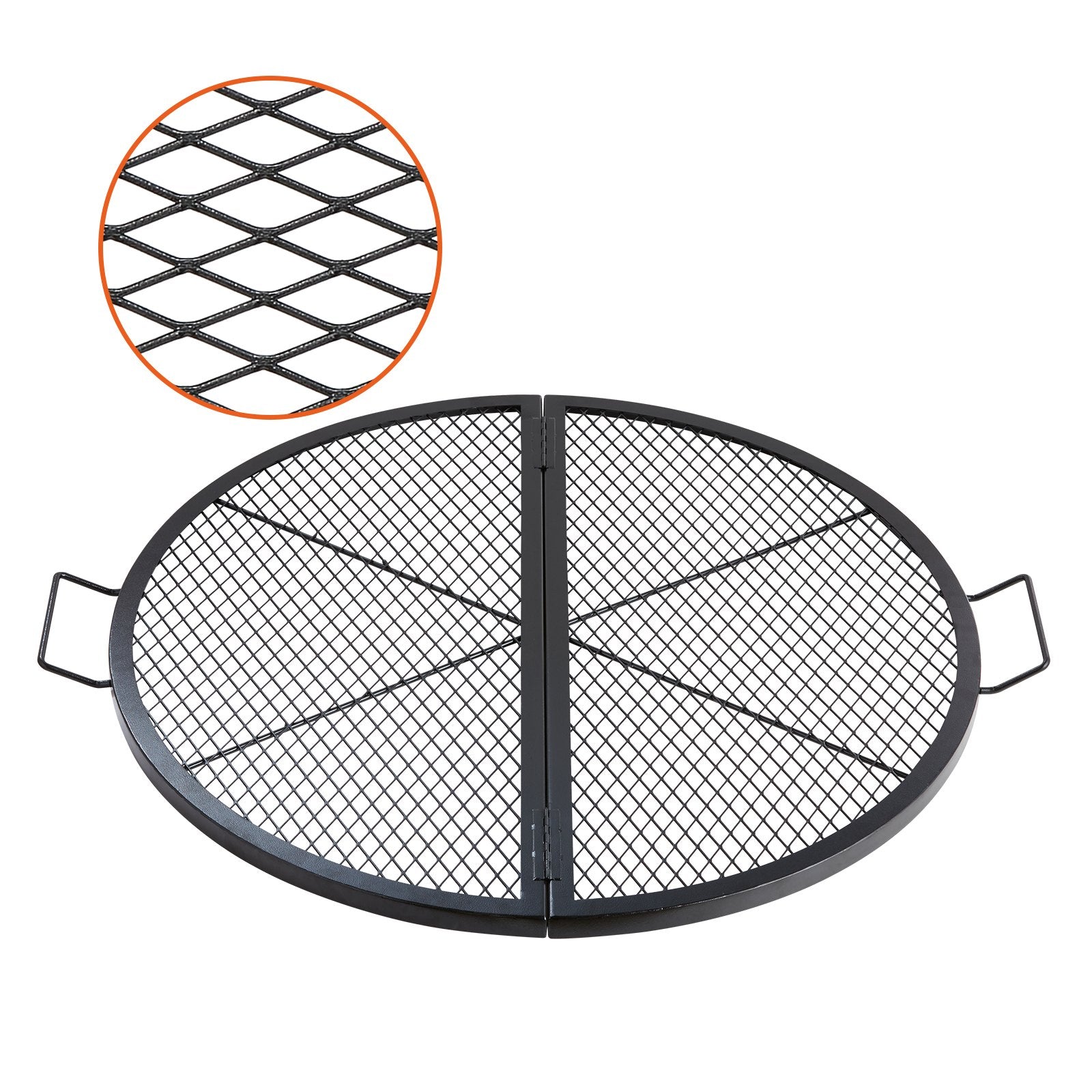 VEVOR X-Marks Fire Pit Grill Grate, Foldable Round Cooking Grate, Heavy Duty Steel Campfire BBQ Grill Grid with Handle and Support X Wire, Portable Camping Cookware for Outside Party, 36 Inch Black 