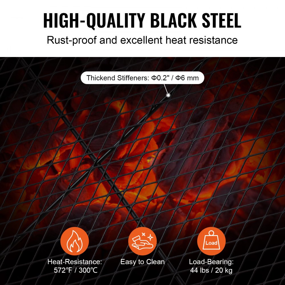 VEVOR X-Marks Fire Pit Grill Grate, Round Cooking Grate, Heavy Duty Steel Campfire BBQ Grill Grid with Handle and Support X Wire, Portable Camping Cookware for Outside Party & Gathering, 30 Inch Black 