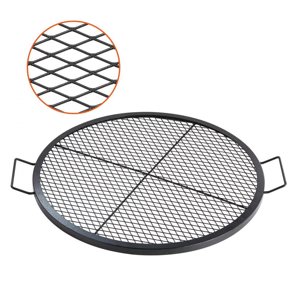 VEVOR X-Marks Fire Pit Grill Grate, Round Cooking Grate, Heavy Duty Steel Campfire BBQ Grill Grid with Handle and Support X Wire, Portable Camping Cookware for Outside Party & Gathering, 30 Inch Black 