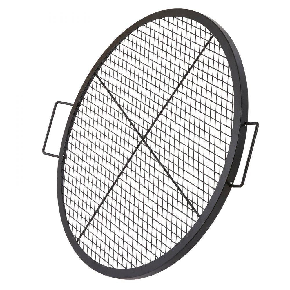 VEVOR X-Marks Fire Pit Grill Grate, Round Cooking Grate, Heavy Duty Steel Campfire BBQ Grill Grid with Handle and Support X Wire, Portable Camping Cookware for Outside Party & Gathering, 30 Inch Black 