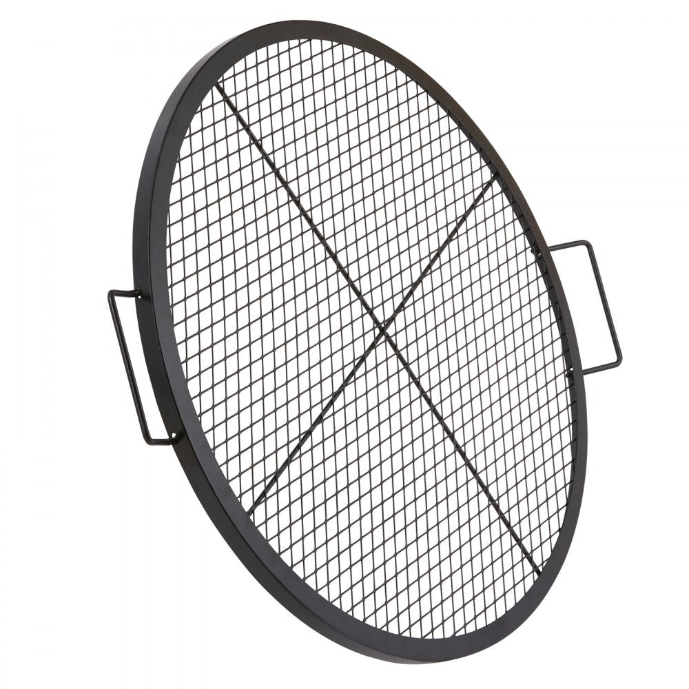 VEVOR X-Marks Fire Pit Grill Grate, Round Cooking Grate, Heavy Duty Steel Campfire BBQ Grill Grid with Handle and Support X Wire, Portable Camping Cookware for Outside Party & Gathering, 30 Inch Black 