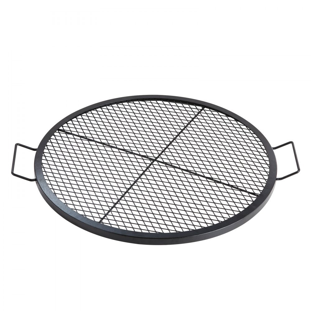 VEVOR X-Marks Fire Pit Grill Grate, Round Cooking Grate, Heavy Duty Steel Campfire BBQ Grill Grid with Handle and Support X Wire, Portable Camping Cookware for Outside Party & Gathering, 30 Inch Black 