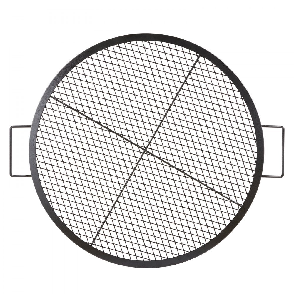 VEVOR X-Marks Fire Pit Grill Grate, Round Cooking Grate, Heavy Duty Steel Campfire BBQ Grill Grid with Handle and Support X Wire, Portable Camping Cookware for Outside Party & Gathering, 30 Inch Black 