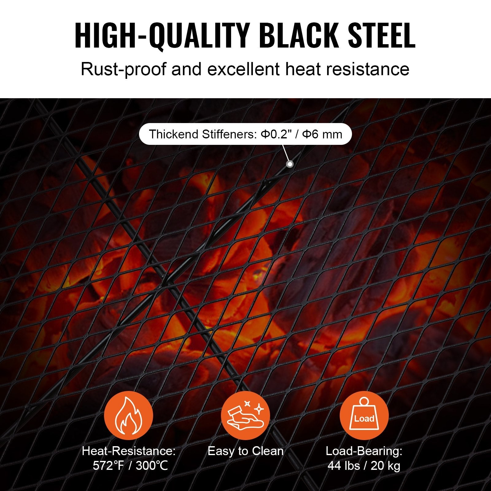 VEVOR X-Marks Fire Pit Grill Grate, Round Cooking Grate, Heavy Duty Steel Campfire BBQ Grill Grid with Handle and Support X Wire, Portable Camping Cookware for Outside Party & Gathering, 36 Inch Black 