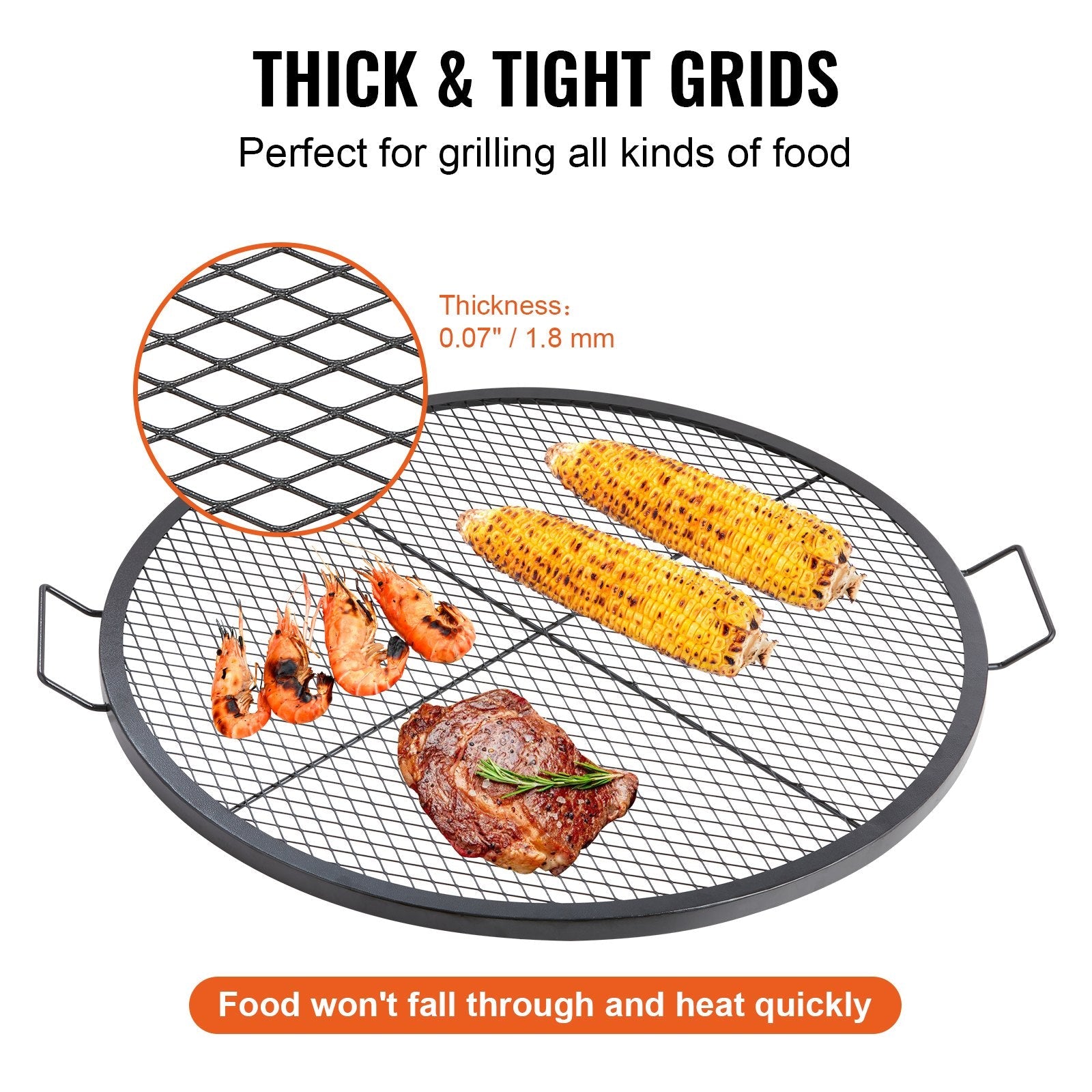 VEVOR X-Marks Fire Pit Grill Grate, Round Cooking Grate, Heavy Duty Steel Campfire BBQ Grill Grid with Handle and Support X Wire, Portable Camping Cookware for Outside Party & Gathering, 36 Inch Black 