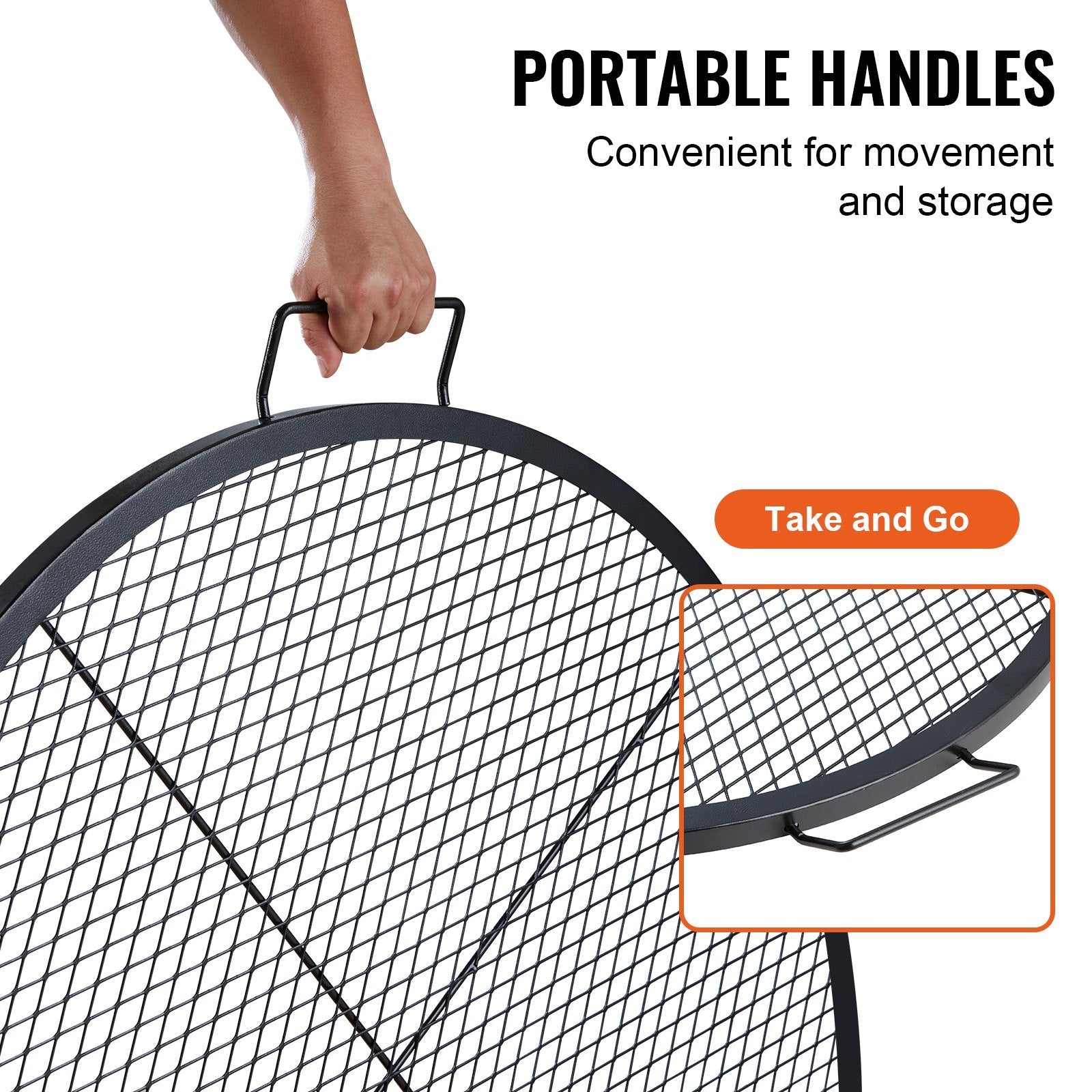 VEVOR X-Marks Fire Pit Grill Grate, Round Cooking Grate, Heavy Duty Steel Campfire BBQ Grill Grid with Handle and Support X Wire, Portable Camping Cookware for Outside Party & Gathering, 36 Inch Black 