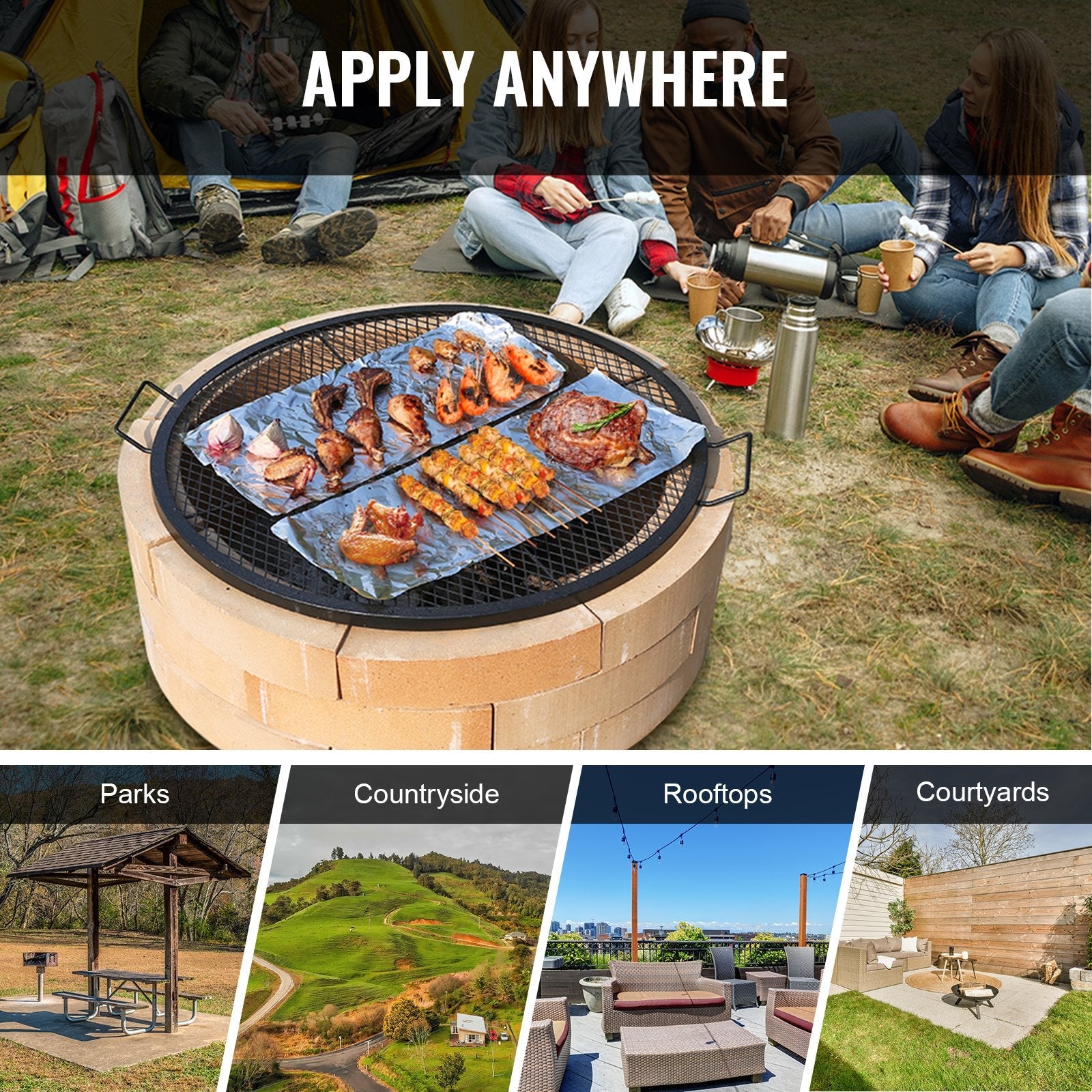 VEVOR X-Marks Fire Pit Grill Grate, Round Cooking Grate, Heavy Duty Steel Campfire BBQ Grill Grid with Handle and Support X Wire, Portable Camping Cookware for Outside Party & Gathering, 36 Inch Black 