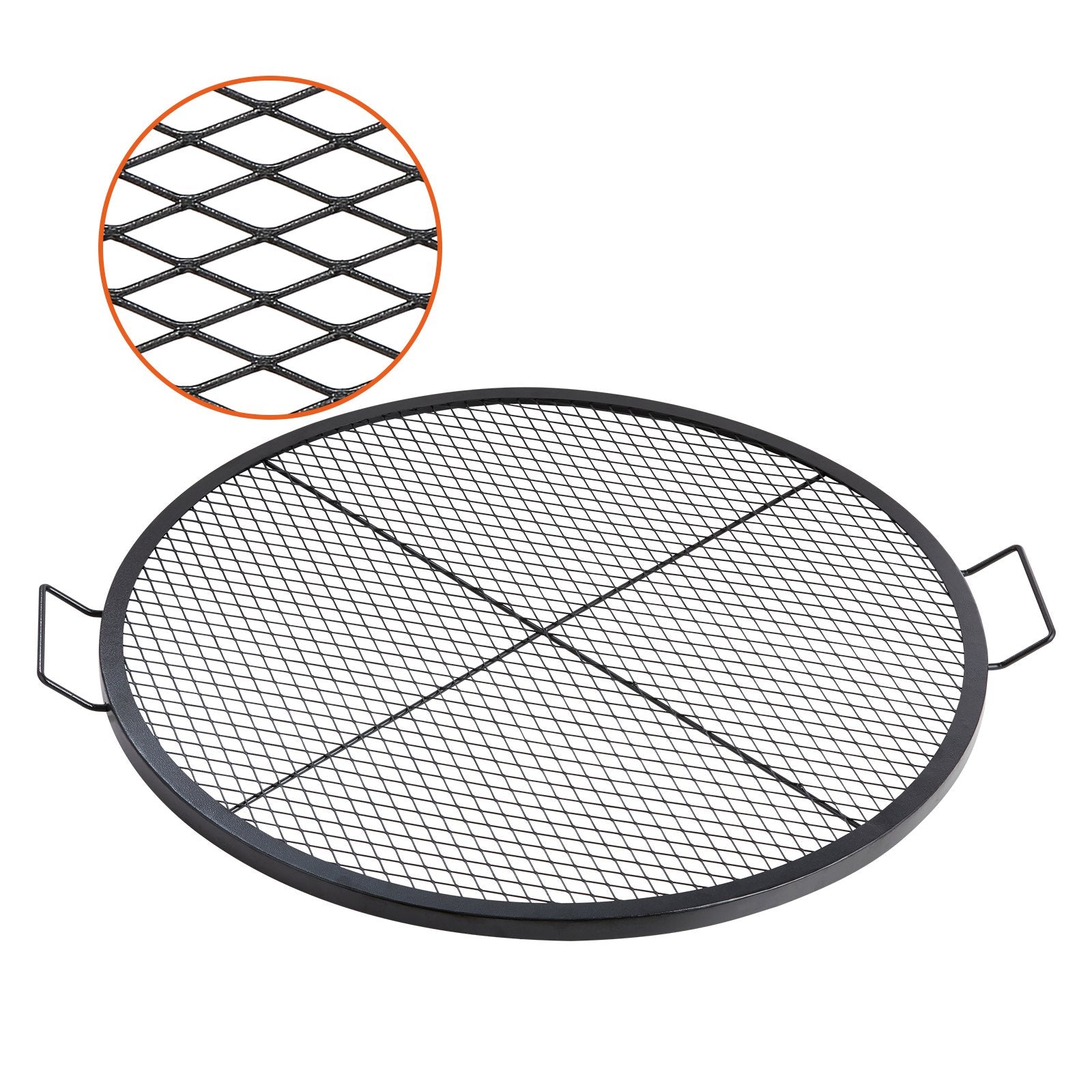 VEVOR X-Marks Fire Pit Grill Grate, Round Cooking Grate, Heavy Duty Steel Campfire BBQ Grill Grid with Handle and Support X Wire, Portable Camping Cookware for Outside Party & Gathering, 36 Inch Black 
