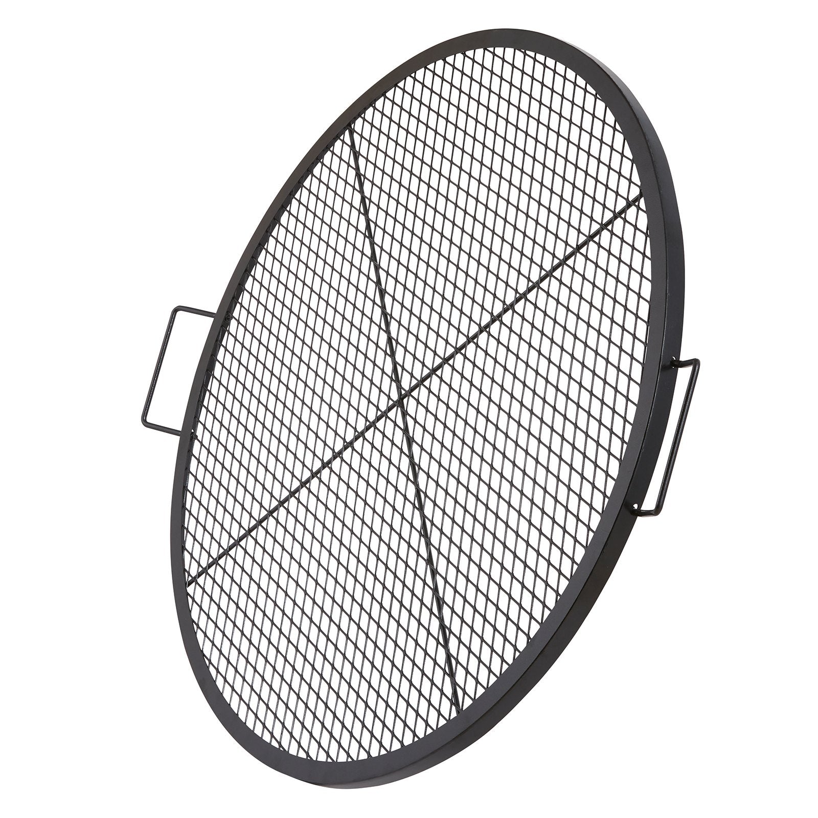 VEVOR X-Marks Fire Pit Grill Grate, Round Cooking Grate, Heavy Duty Steel Campfire BBQ Grill Grid with Handle and Support X Wire, Portable Camping Cookware for Outside Party & Gathering, 36 Inch Black 
