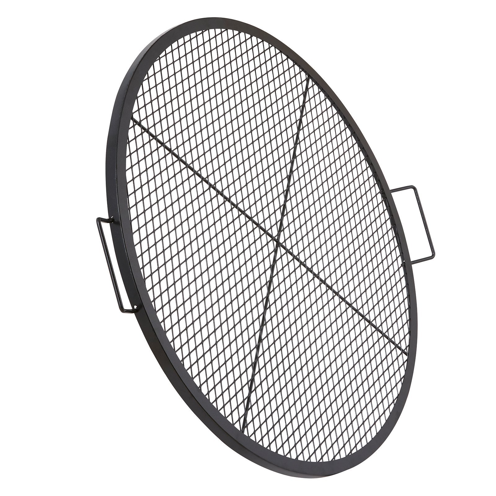 VEVOR X-Marks Fire Pit Grill Grate, Round Cooking Grate, Heavy Duty Steel Campfire BBQ Grill Grid with Handle and Support X Wire, Portable Camping Cookware for Outside Party & Gathering, 36 Inch Black 