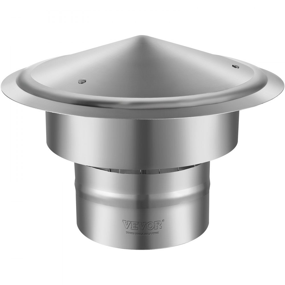 VEVOR Chimney Cap, 6 inch, 304 Stainless Steel Round Roof Rain Cap, 11.81-inch Increased Caps, All Weather & Reinforced Screws & Easy Installation, for Perfect Insulation Vent Cover Outside, Silver 