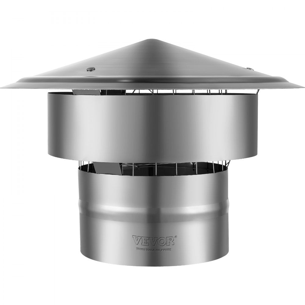 VEVOR Chimney Cap, 6 inch, 304 Stainless Steel Round Roof Rain Cap, 11.81-inch Increased Caps, All Weather & Reinforced Screws & Easy Installation, for Perfect Insulation Vent Cover Outside, Silver 