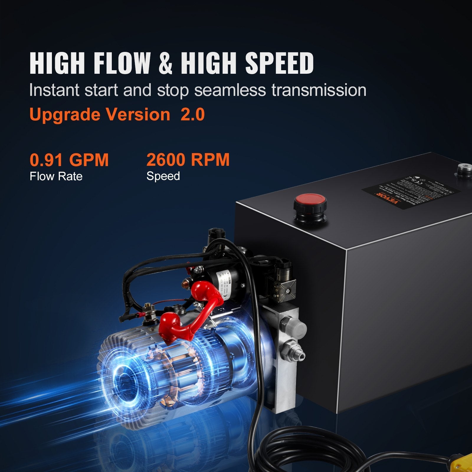 VEVOR Hydraulic Pump, 15 Quart Hydraulic Power Unit, Double Acting Dump Trailer Pump, 0.91 GPM Flow Rate, 3200 PSI Max Relief Pressure, DC 12V Hydraulic Pump for Dump Trailer Car Lifting 
