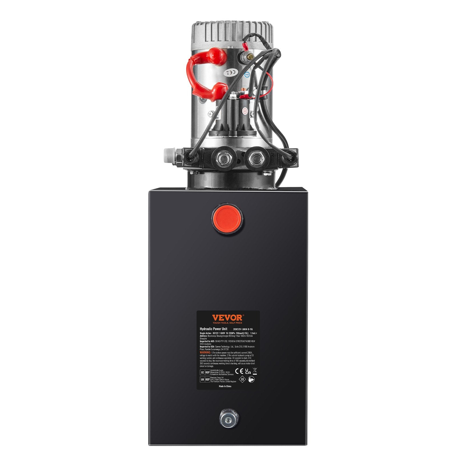 VEVOR Hydraulic Pump, 15 Quart Hydraulic Power Unit, Double Acting Dump Trailer Pump, 0.91 GPM Flow Rate, 3200 PSI Max Relief Pressure, DC 12V Hydraulic Pump for Dump Trailer Car Lifting 