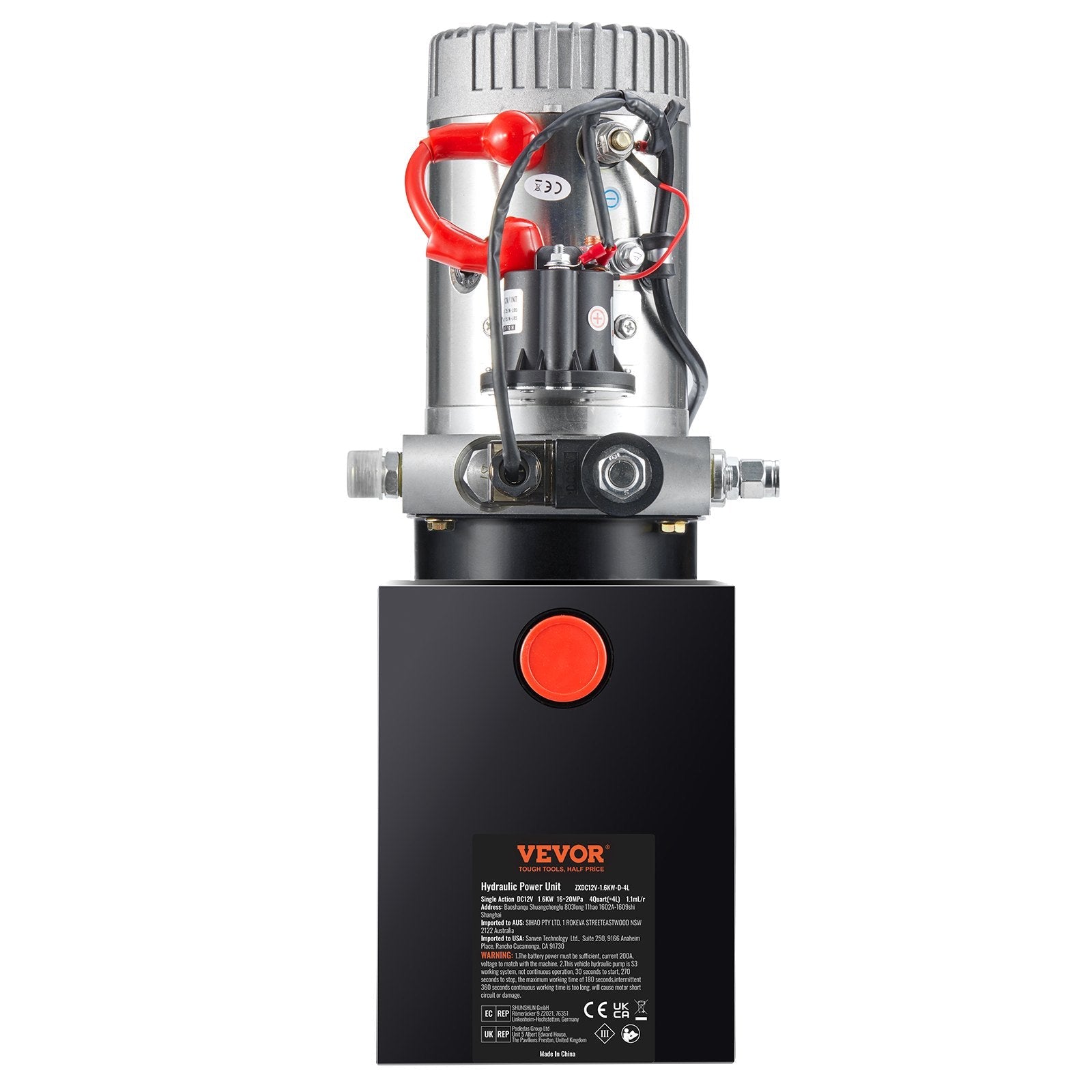 VEVOR Hydraulic Pump, 4 Quart Hydraulic Power Unit, Single Acting Dump Trailer Pump, 0.91 GPM Flow Rate, 3200 PSI Max Relief Pressure, DC 12V Hydraulic Pump for Dump Trailer Car Lifting 