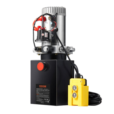 VEVOR Hydraulic Pump, 4 Quart Hydraulic Power Unit, Single Acting Dump Trailer Pump, 0.91 GPM Flow Rate, 3200 PSI Max Relief Pressure, DC 12V Hydraulic Pump for Dump Trailer Car Lifting 