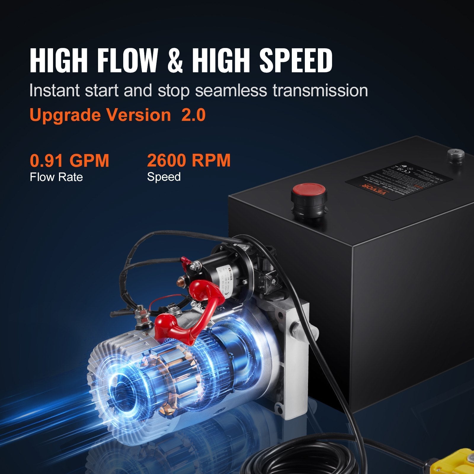 VEVOR Hydraulic Pump, 20 Quart Hydraulic Power Unit, Single Acting Dump Trailer Pump, 0.91 GPM Flow Rate, 3200 PSI Max Relief Pressure, DC 12V Hydraulic Pump for Dump Trailer Car Lifting 