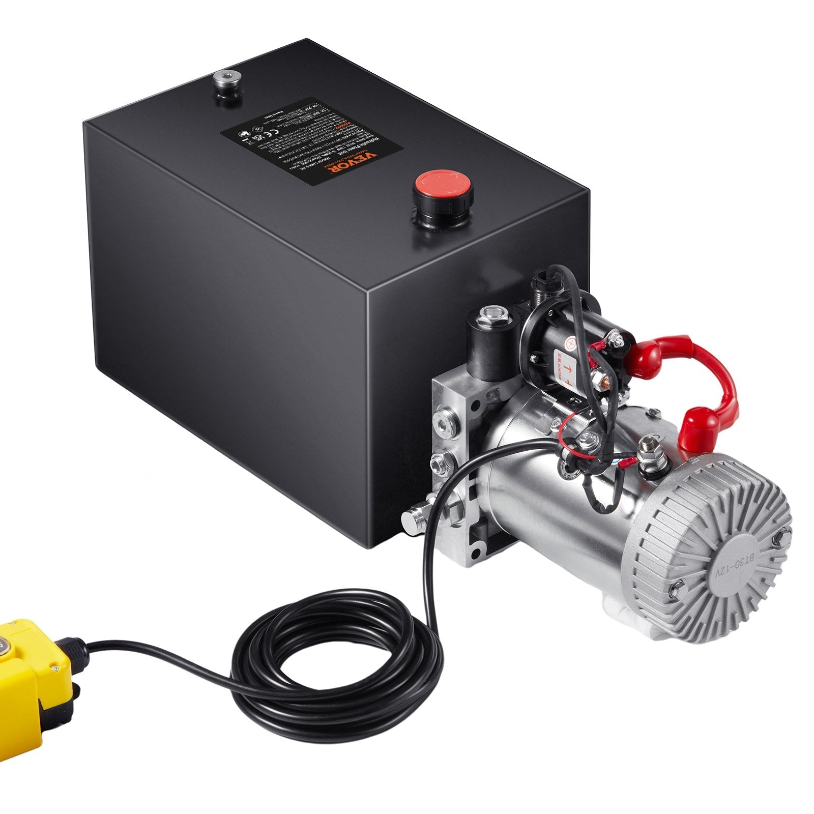 VEVOR Hydraulic Pump, 20 Quart Hydraulic Power Unit, Single Acting Dump Trailer Pump, 0.91 GPM Flow Rate, 3200 PSI Max Relief Pressure, DC 12V Hydraulic Pump for Dump Trailer Car Lifting 