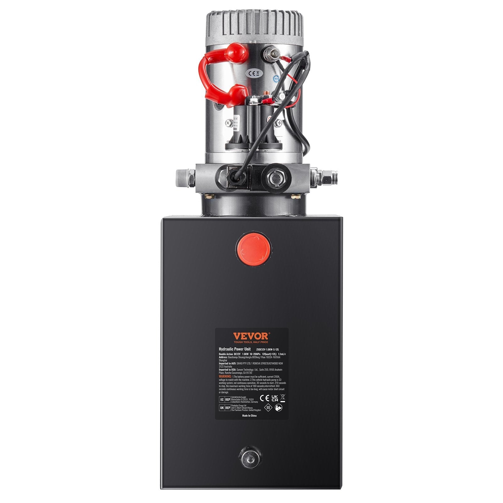 VEVOR Hydraulic Pump, 12 Quart Hydraulic Power Unit, Single Acting Dump Trailer Pump, 0.91 GPM Flow Rate, 3200 PSI Max Relief Pressure, DC 12V Hydraulic Pump for Dump Trailer Car Lifting 