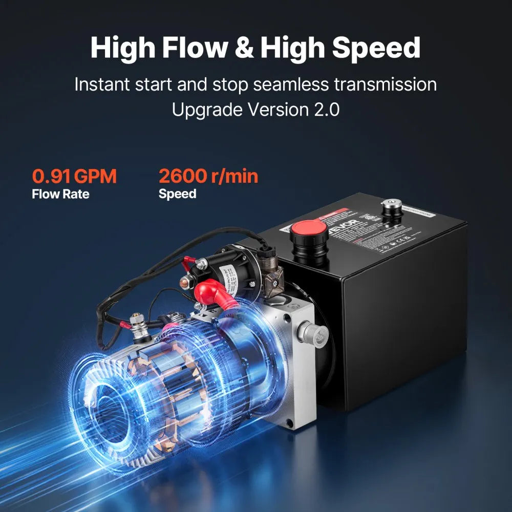 4-Quart 12V Hydraulic Pump – Single-Acting 1.6kW Power Unit, 3200 PSI