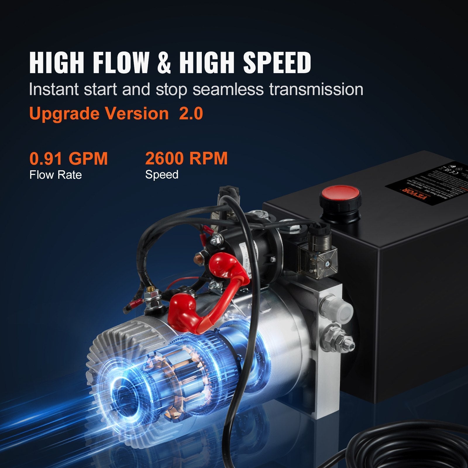 VEVOR Hydraulic Pump, 6 Quart Hydraulic Power Unit, Double Acting Dump Trailer Pump, 0.91 GPM Flow Rate, 3200 PSI Max Relief Pressure, DC 12V Hydraulic Pump for Dump Trailer Car Lifting 