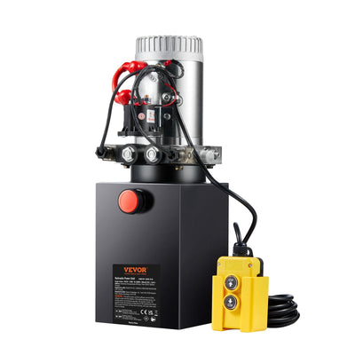 VEVOR Hydraulic Pump, 6 Quart Hydraulic Power Unit, Double Acting Dump Trailer Pump, 0.91 GPM Flow Rate, 3200 PSI Max Relief Pressure, DC 12V Hydraulic Pump for Dump Trailer Car Lifting 
