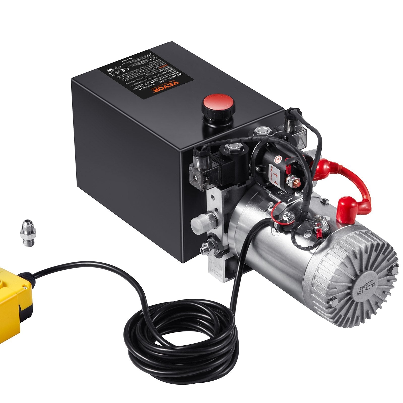 VEVOR Hydraulic Pump, 8 Quart Hydraulic Power Unit, Double Acting Dump Trailer Pump, 0.91 GPM Flow Rate, 3200 PSI Max Relief Pressure, DC 12V Hydraulic Pump for Dump Trailer Car Lifting 