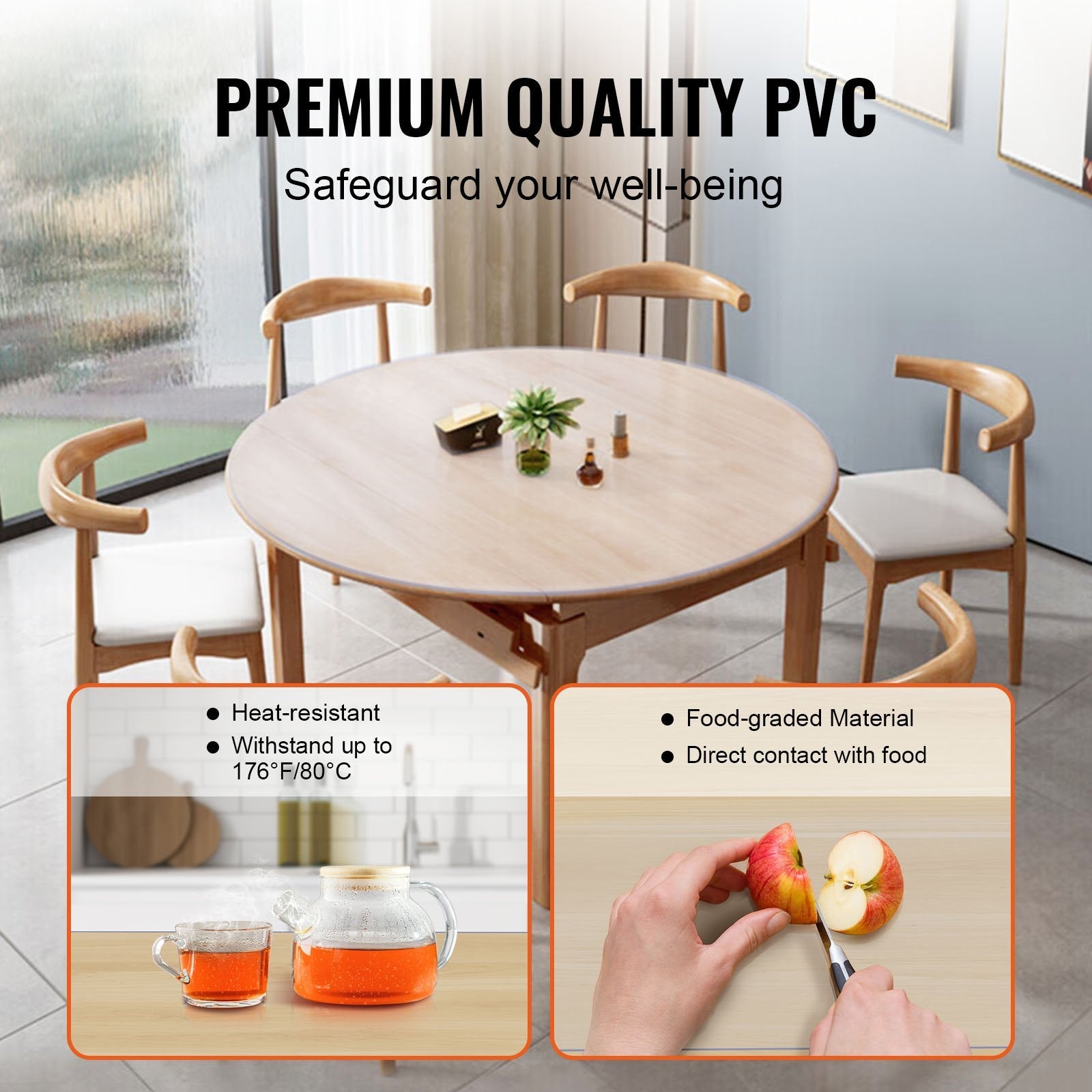 VEVOR Clear Table Cover Protector, 42 inch/1068 mm Round Table Cover, 1.5 mm Thick PVC Plastic Tablecloth, Waterproof Desktop Protector for Writing Desk, Coffee Table, Dining Room Table 