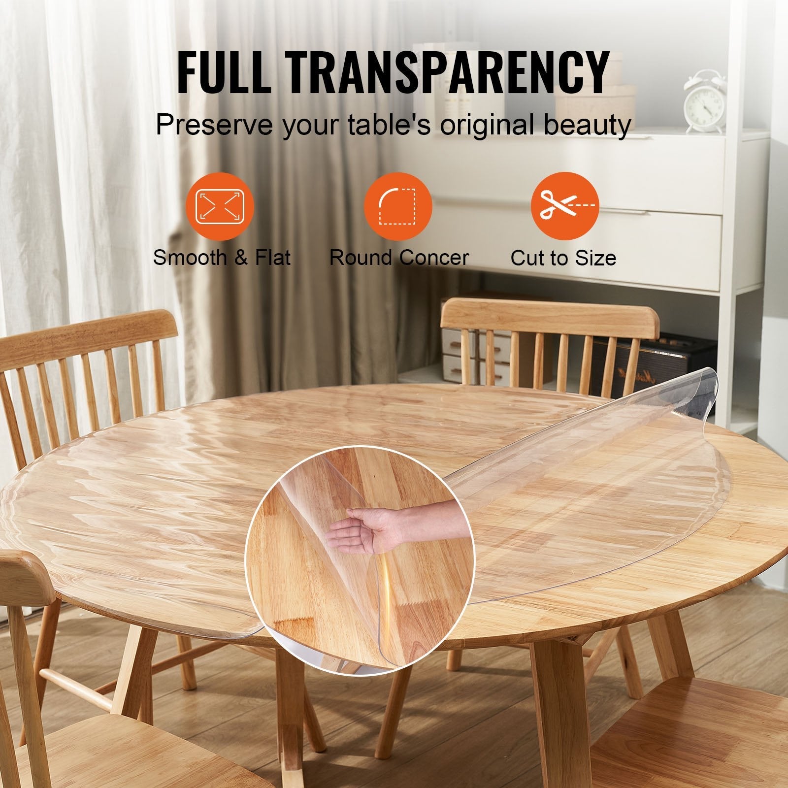 VEVOR Clear Table Cover Protector, 42 inch/1068 mm Round Table Cover, 1.5 mm Thick PVC Plastic Tablecloth, Waterproof Desktop Protector for Writing Desk, Coffee Table, Dining Room Table 