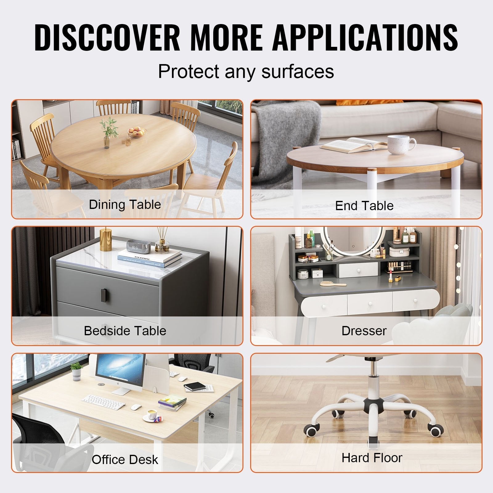 VEVOR Clear Table Cover Protector, 42 inch/1068 mm Round Table Cover, 1.5 mm Thick PVC Plastic Tablecloth, Waterproof Desktop Protector for Writing Desk, Coffee Table, Dining Room Table 