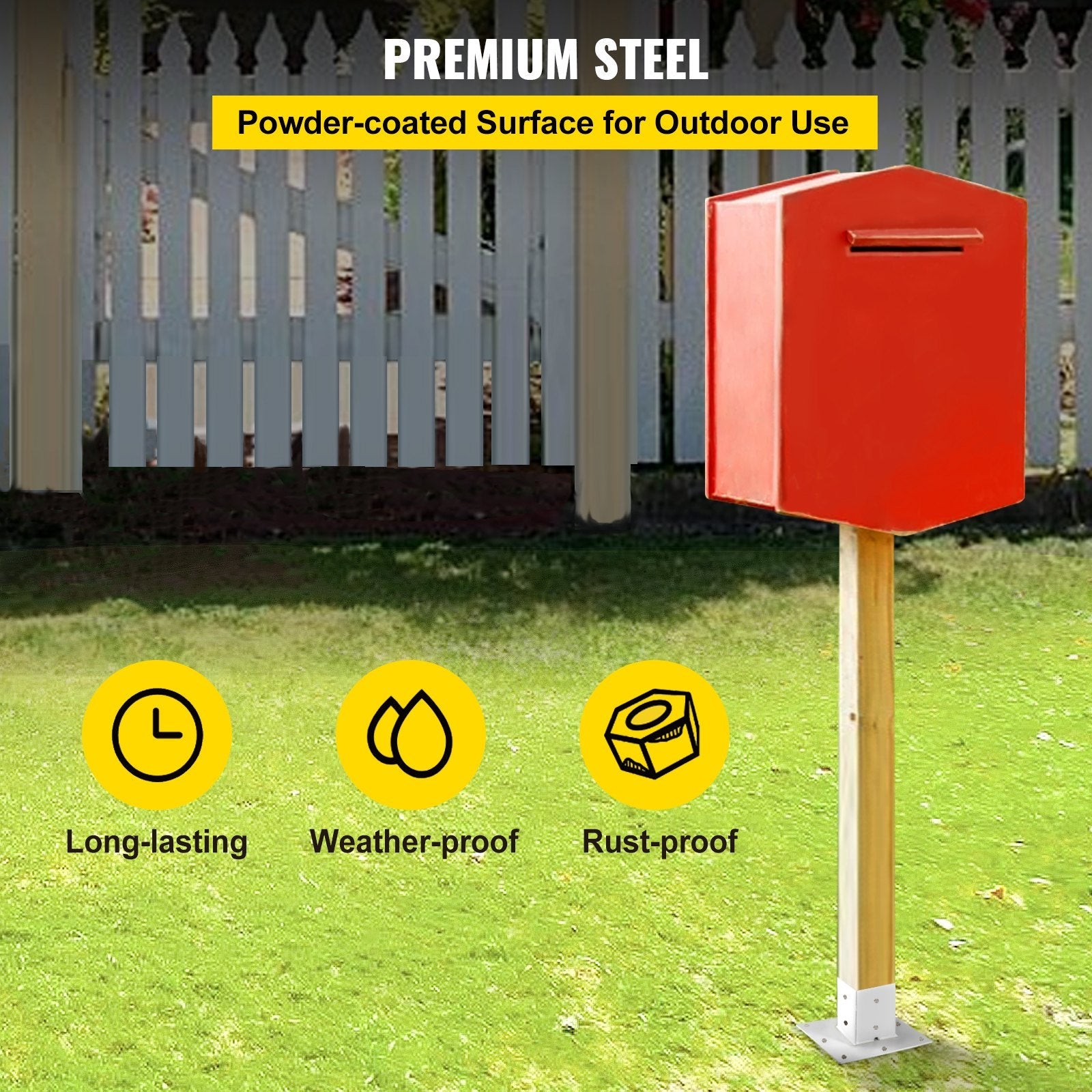 Vevor Post Base Mailbox Base Plate 4"x4" White Powder-coated Steel Surface Mount 