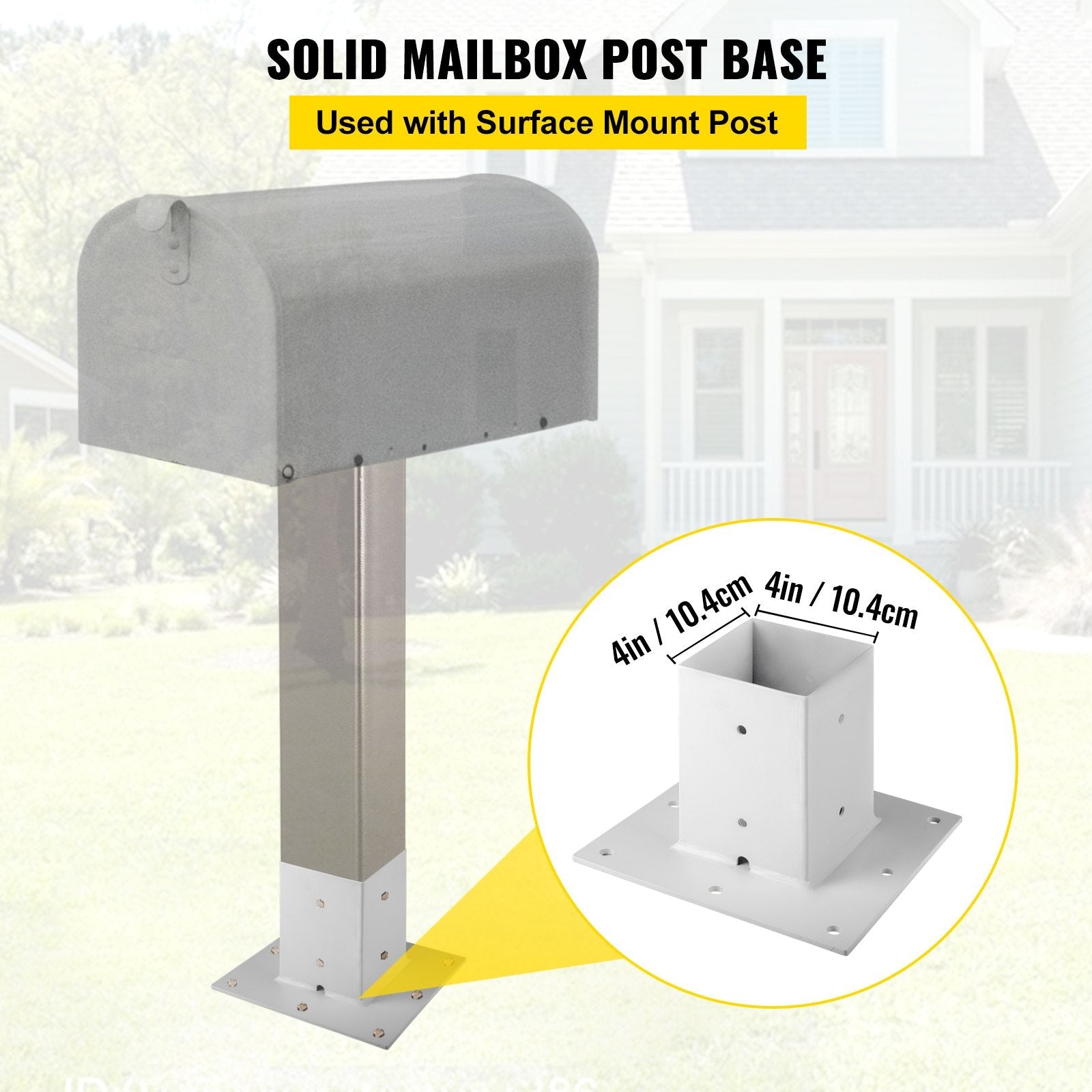 Vevor Post Base Mailbox Base Plate 4"x4" White Powder-coated Steel Surface Mount 