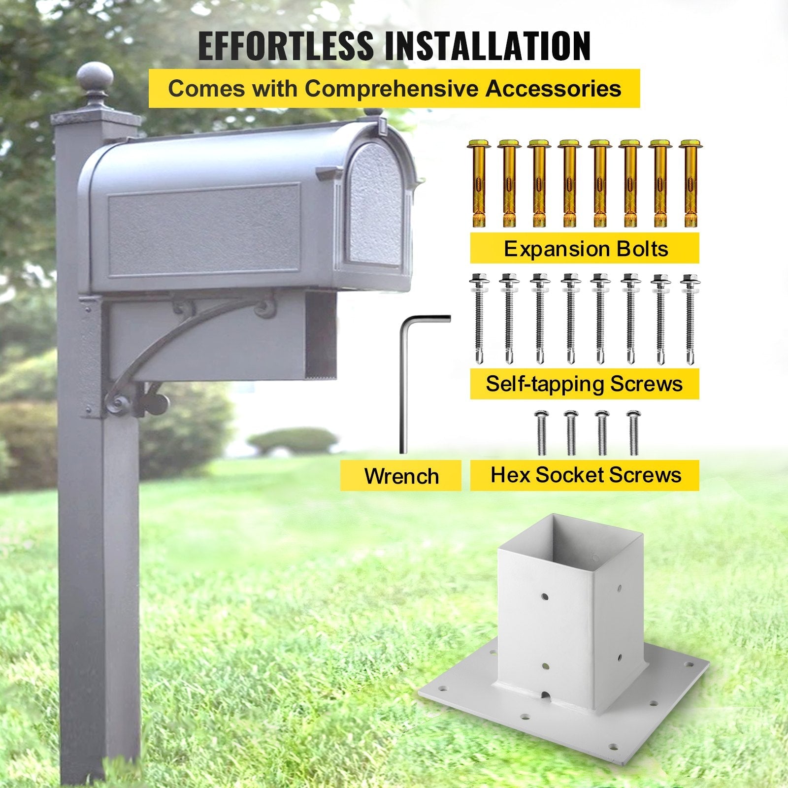 Vevor Post Base Mailbox Base Plate 4"x4" White Powder-coated Steel Surface Mount 