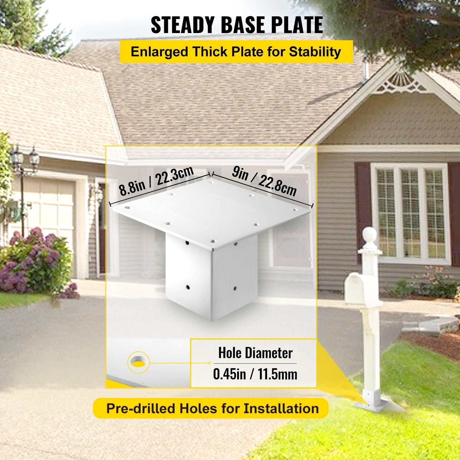 Vevor Post Base Mailbox Base Plate 4"x4" White Powder-coated Steel Surface Mount 