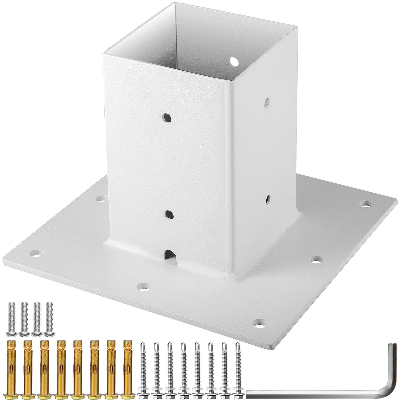 Vevor Post Base Mailbox Base Plate 4"x4" White Powder-coated Steel Surface Mount 