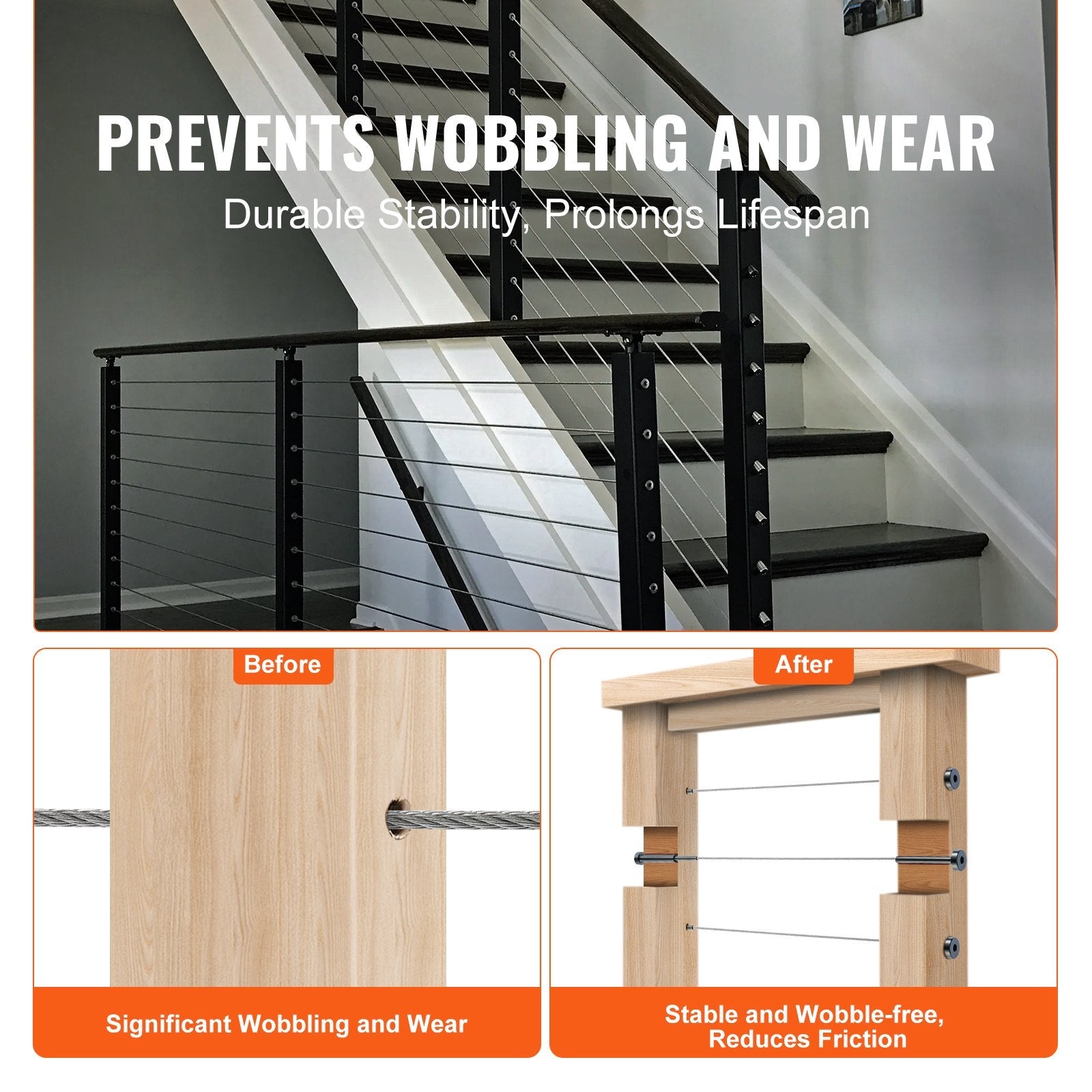 VEVOR 30 Pack Invisible Cable Railing kit, T316 Stainless Steel 1/8" Invisible Receiver and Swage Stud End for Cable Railing, Swage Tensioner 1/8" for Wood/Metal Post, Cable Railing Hardware, Black 