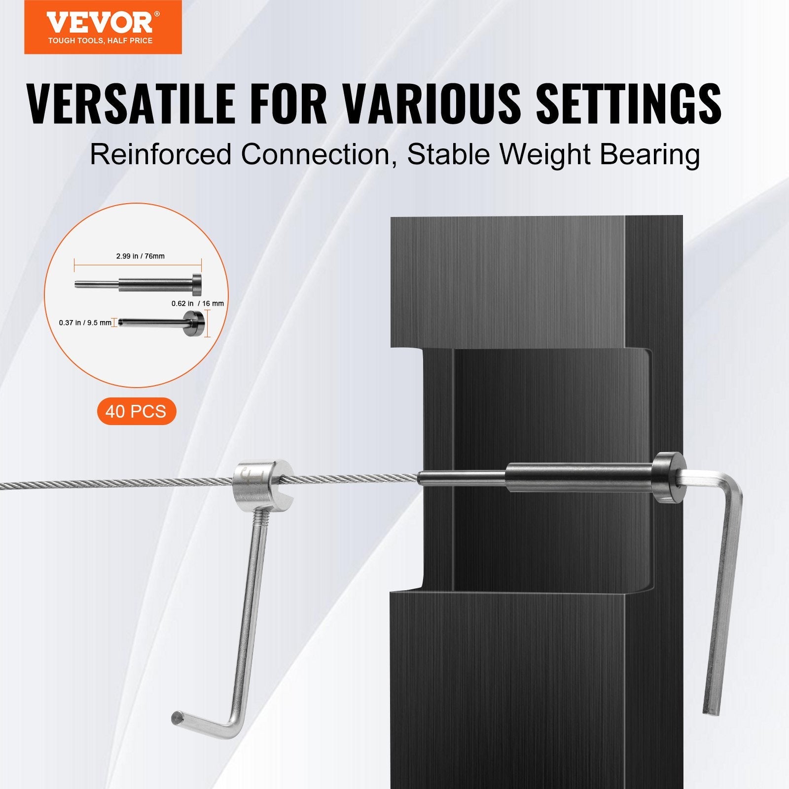 VEVOR 40 Pack Invisible Cable Railing kit, T316 Stainless Steel 1/8" Invisible Receiver and Swage Stud End for Cable Railing, Swage Tensioner 1/8" for Wood/Metal Post, Cable Railing Hardware, Black 
