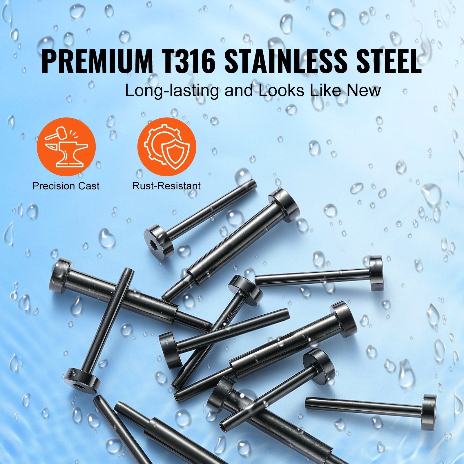 VEVOR 40 Pack Invisible Cable Railing kit, T316 Stainless Steel 1/8" Invisible Receiver and Swage Stud End for Cable Railing, Swage Tensioner 1/8" for Wood/Metal Post, Cable Railing Hardware, Black 