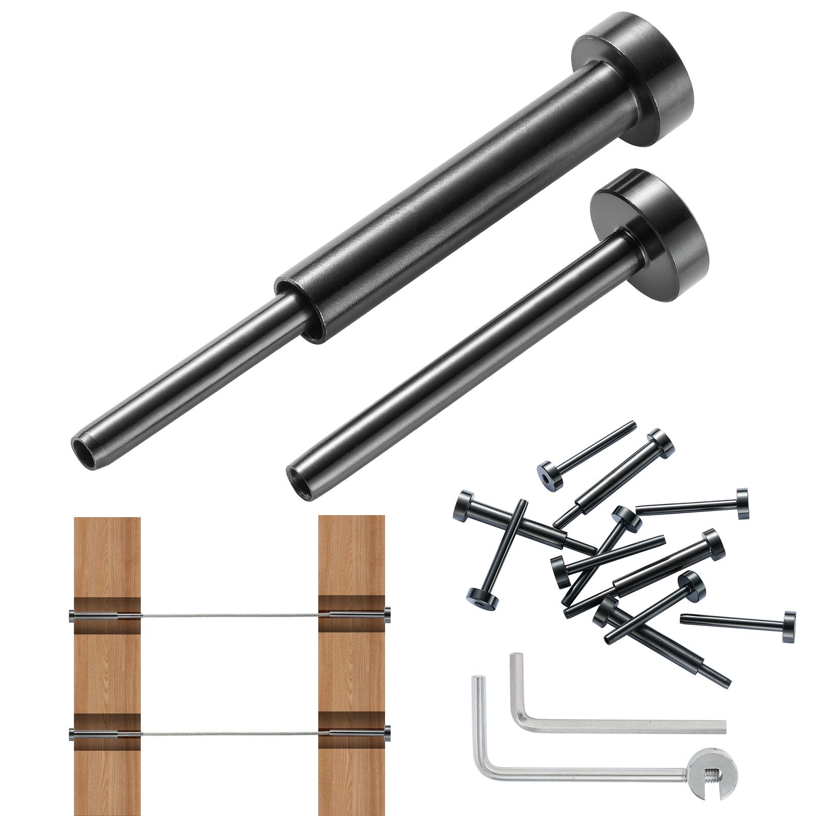 VEVOR 40 Pack Invisible Cable Railing kit, T316 Stainless Steel 1/8" Invisible Receiver and Swage Stud End for Cable Railing, Swage Tensioner 1/8" for Wood/Metal Post, Cable Railing Hardware, Black 