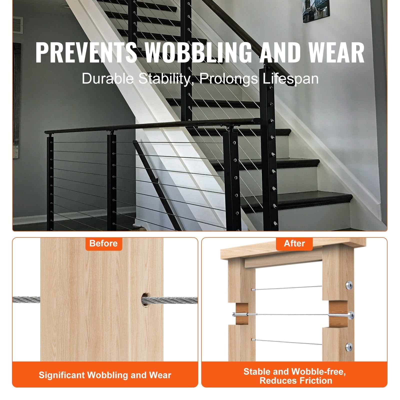 VEVOR 20 Pack Invisible Cable Railing kit, T316 Stainless Steel 1/8" Invisible Receiver and Swage Stud End for Cable Railing, Swage Tensioner 1/8" for Wood/Metal Post, Cable Railing Hardware, Silver 