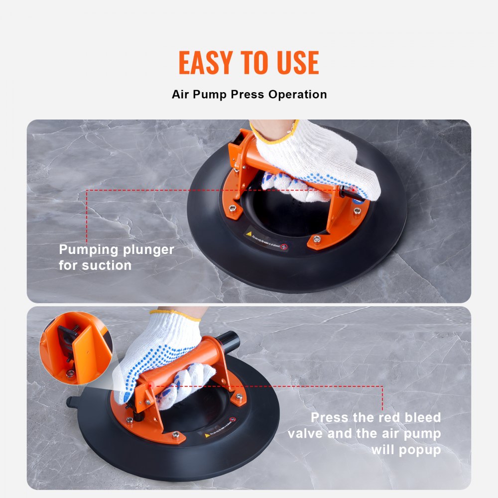 VEVOR Glass Suction Cup, 10" 990 lbs Load Capacity, Vacuum Suction Cup with Steel Handle & Carry Box, Heavy Duty Industrial Suction Cup Lifter Tool for Glass, Granite, Tile, Metal, Wood Panel Lifting 